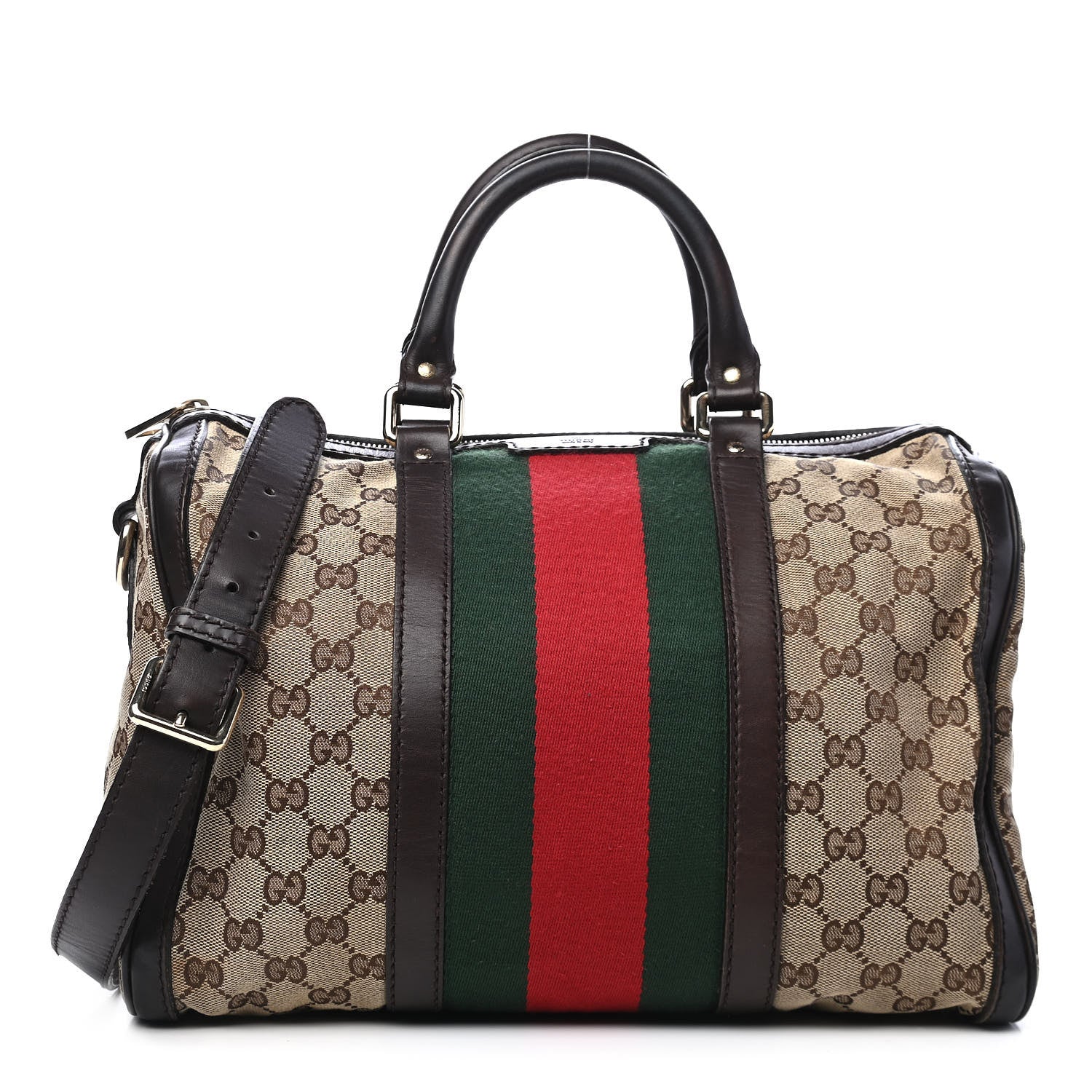 Gucci Monogram Vintage Web Medium Boston Dark Brown 1 of 11