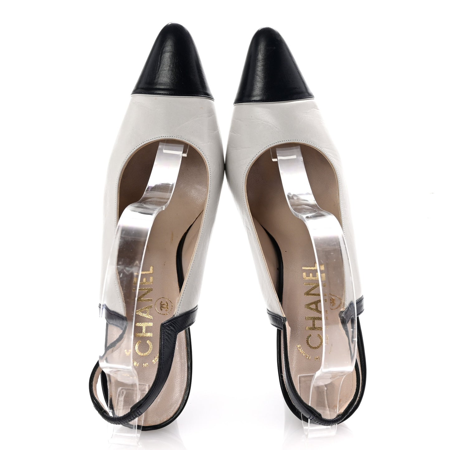 Pointed Cap Toe Slingback Pumps 39.5 Grey Navy