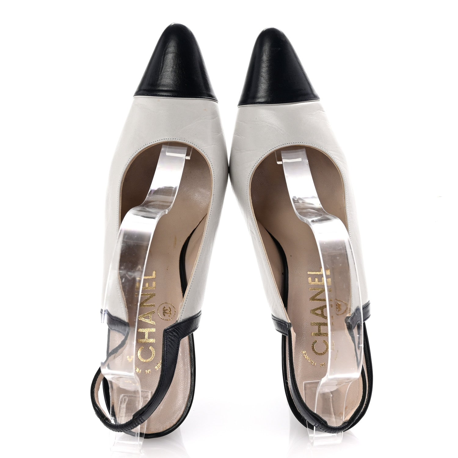 Chanel Pointed Cap Toe Slingback Pumps 39.5 Grey Navy 2 of 9