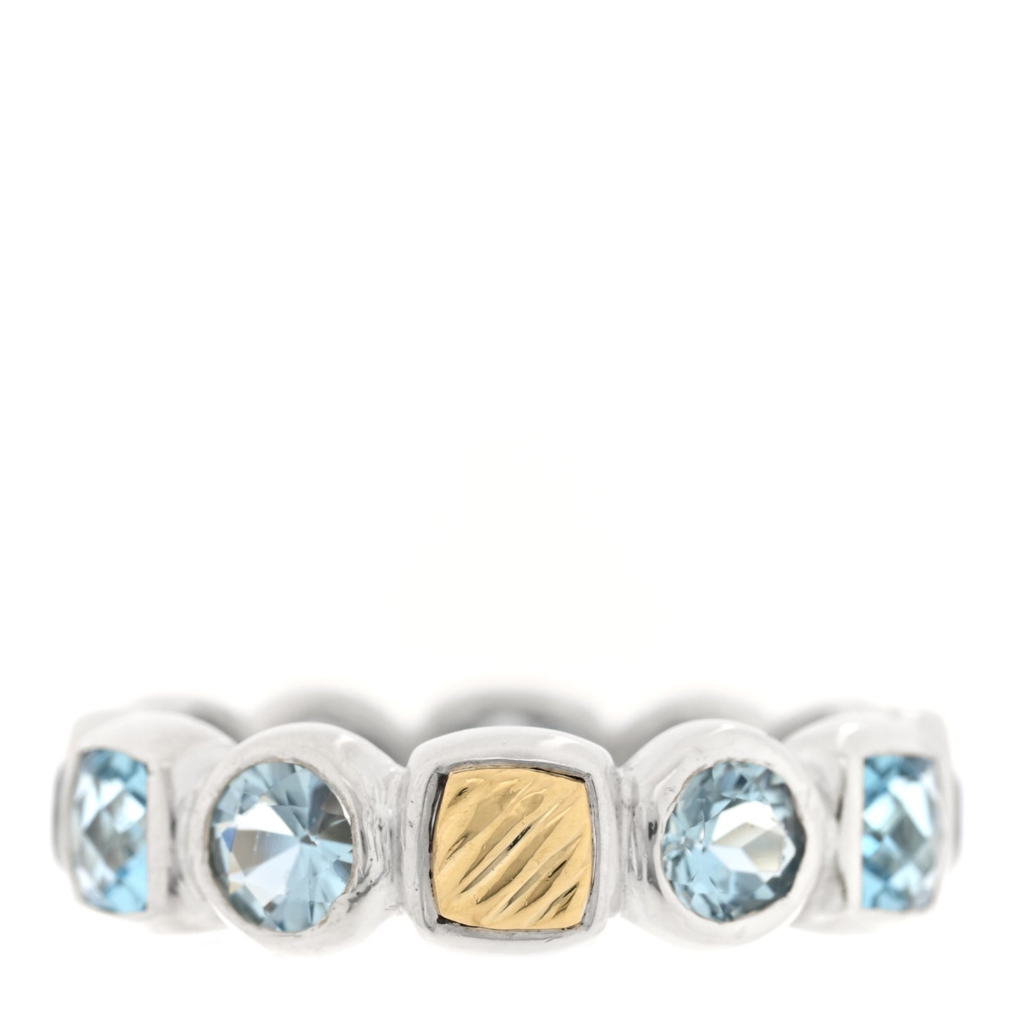 Sterling Silver 18K Yellow Gold Blue Topaz Chiclet Ring 52 6
