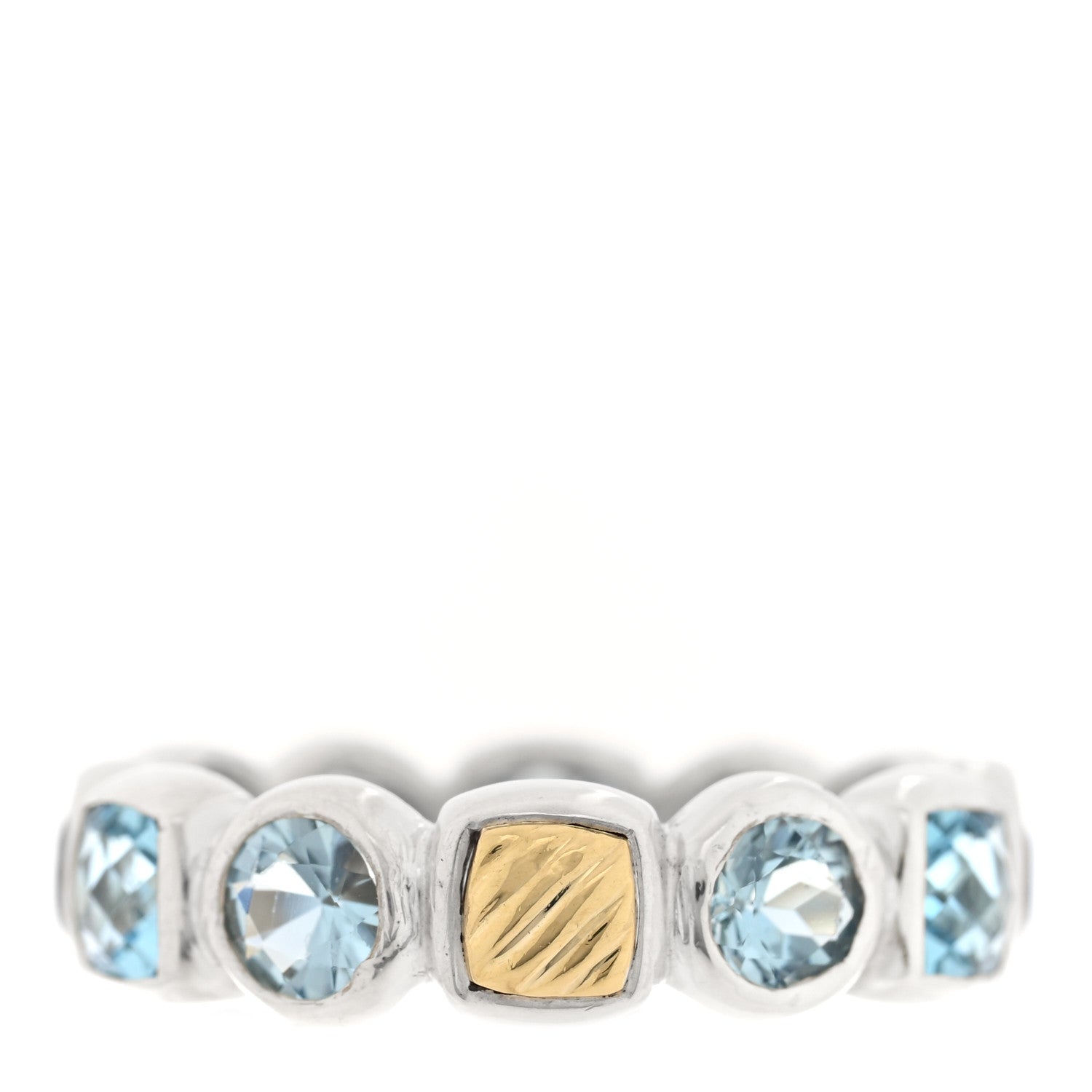David Yurman Sterling Silver 18K Yellow Gold Blue Topaz Chiclet Ring 52 6 1 of 4