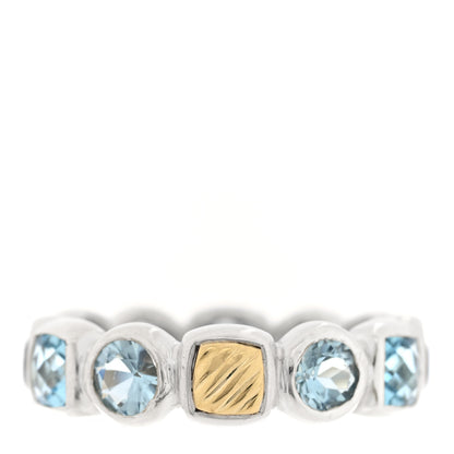 David Yurman Sterling Silver 18K Yellow Gold Blue Topaz Chiclet Ring 52 6 1 of 4