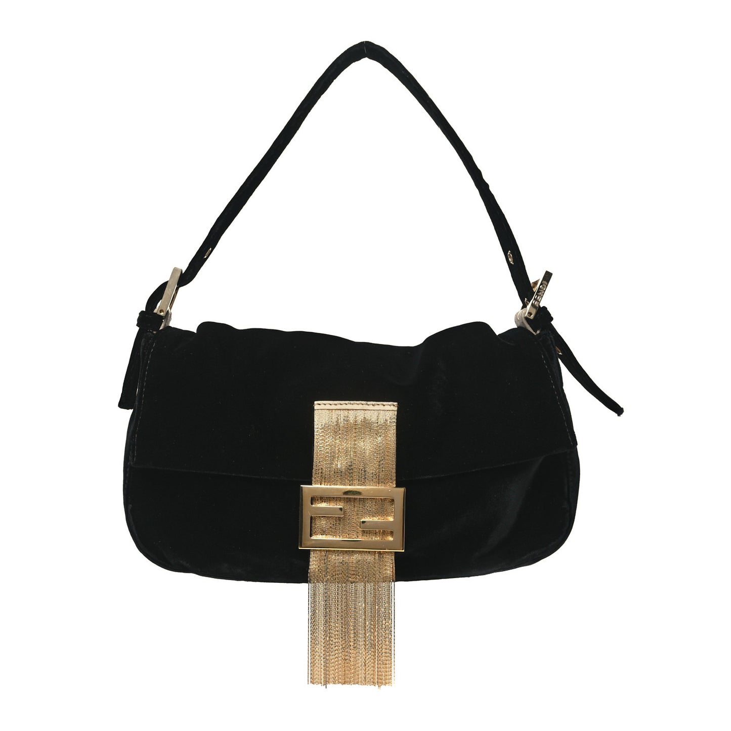 Velvet Metal Fringe Baguette Black Gold