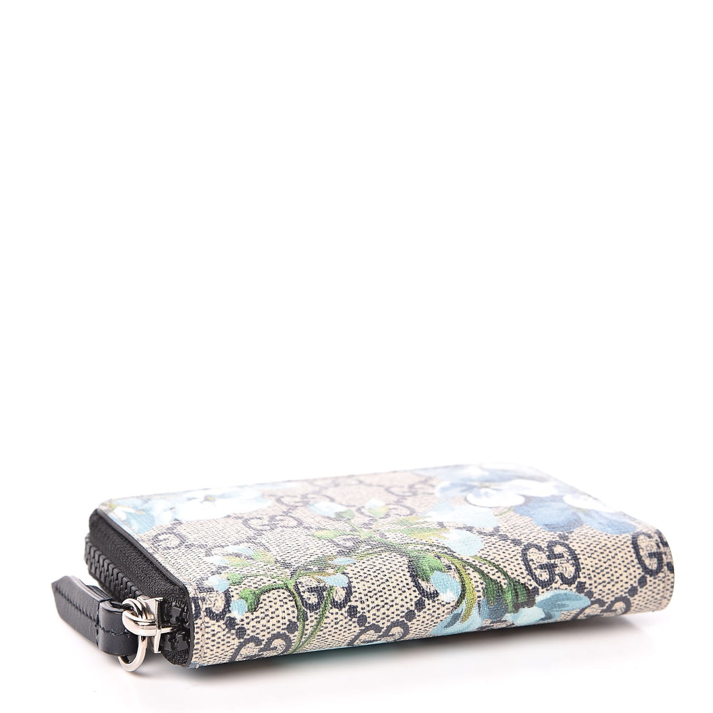 GG Supreme Monogram Blooms Zip Around Card Case Wallet Beige Blue Navy