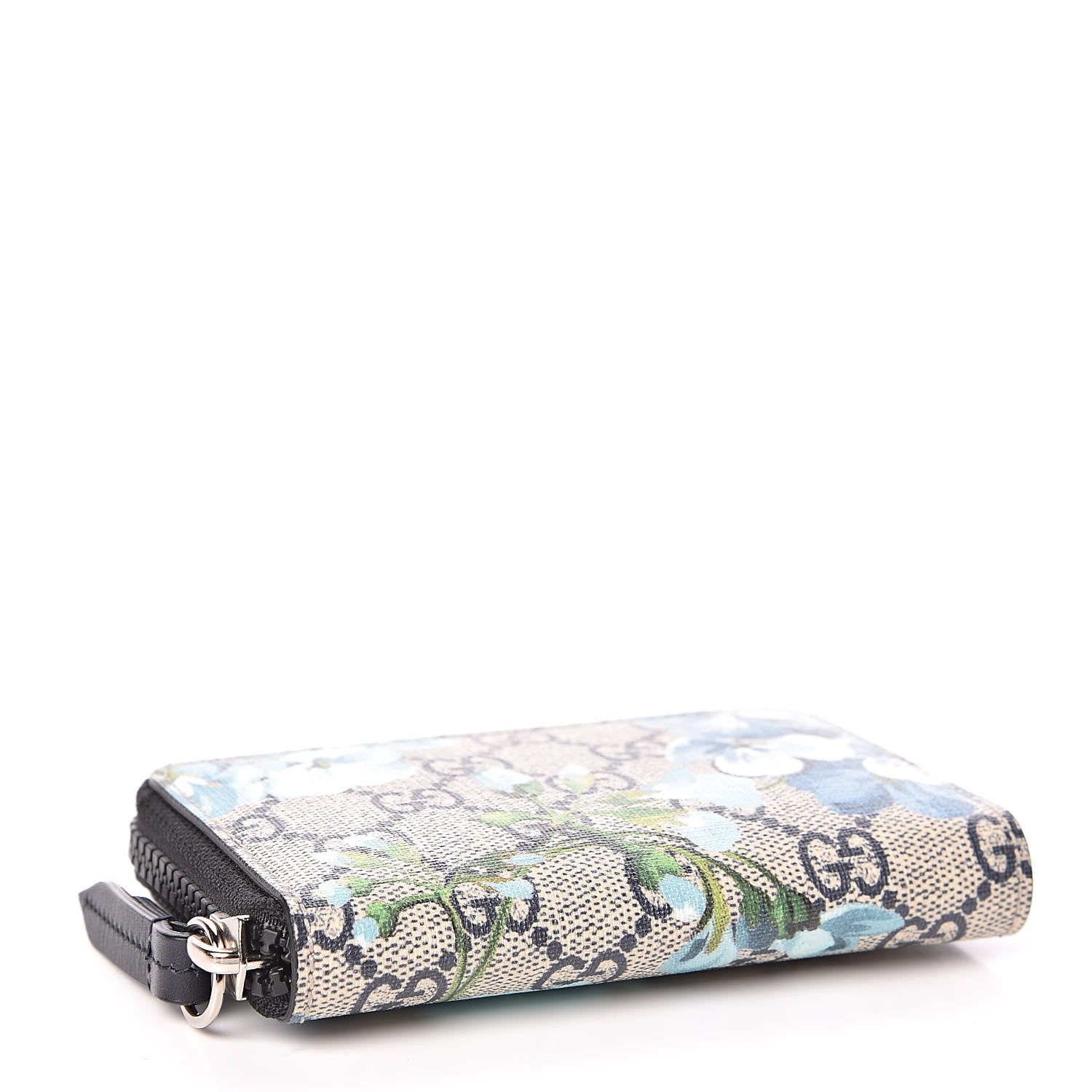 Gucci GG Supreme Monogram Blooms Zip Around Card Case Wallet Beige Blue Navy 4 of 7