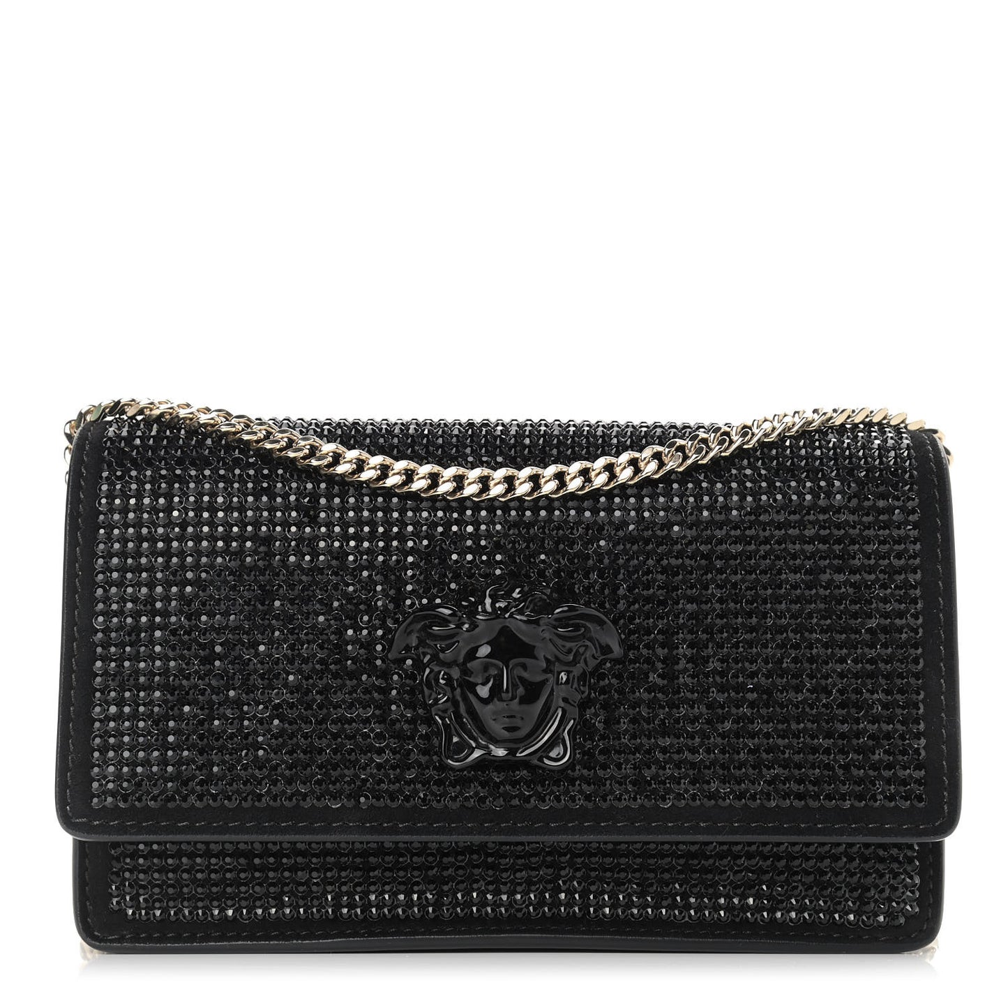 Calfskin Palazzo Crystal Chain Evening Bag Black
