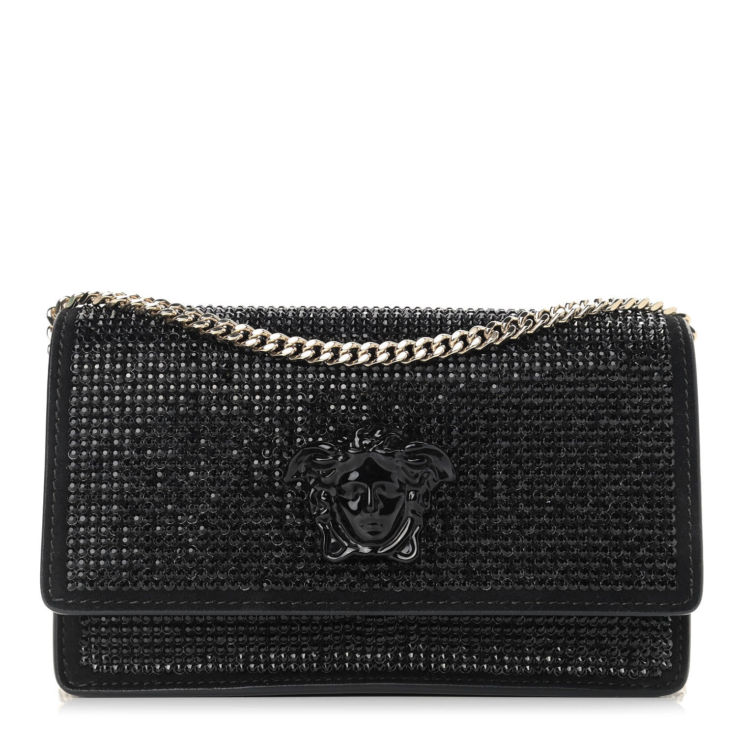 Versace Calfskin Palazzo Crystal Chain Evening Bag Black 1 of 9