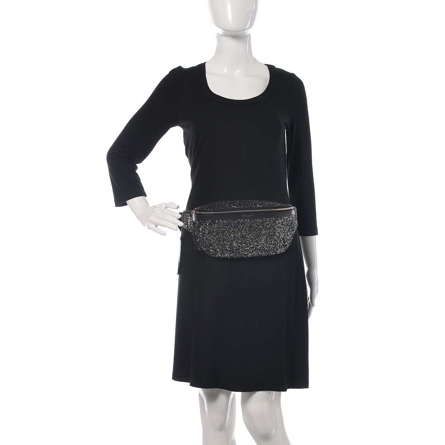 Saint Laurent Lambskin Glitter Belt Bag Metallic Black 2 of 11