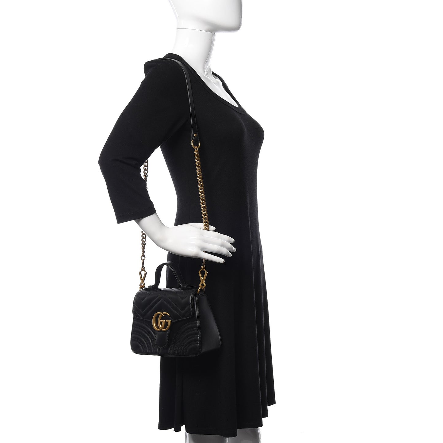 Calfskin Matelasse Mini GG Marmont Top Handle Shoulder Bag Black