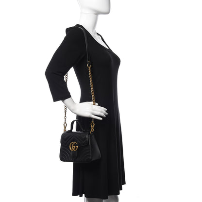 Gucci Calfskin Matelasse Mini GG Marmont Top Handle Shoulder Bag Black 2 of 10