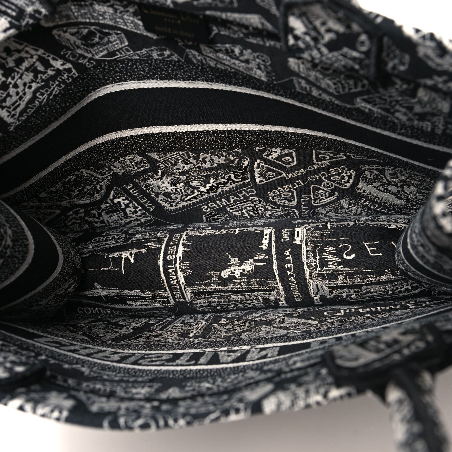 Christian Dior Canvas Embroidered Medium Plan De Paris Book Tote Black White 5 of 10