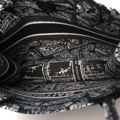 Christian Dior Canvas Embroidered Medium Plan De Paris Book Tote Black White 5 of 10