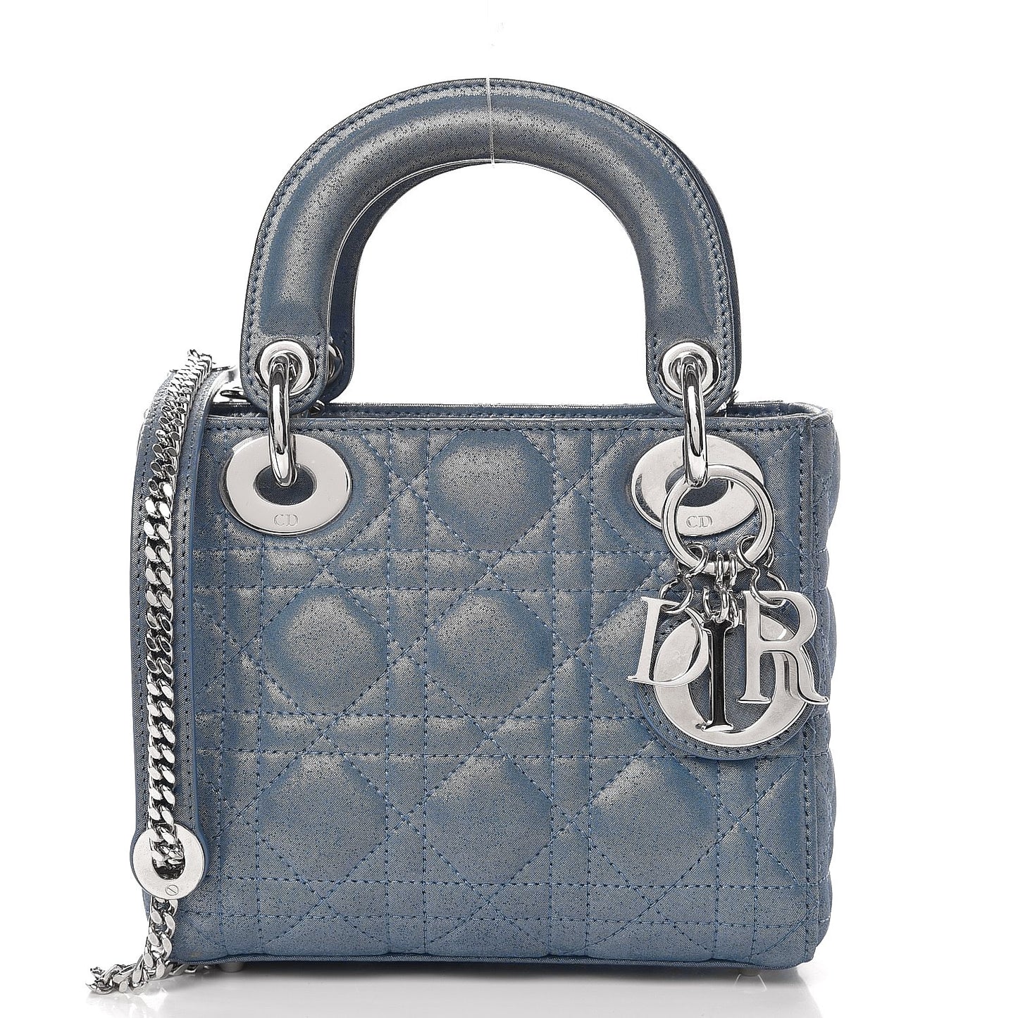 Metallic Lambskin Cannage Mini Lady Dior Blue