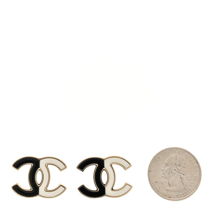 Chanel Enamel CC Earrings Gold Black White 2 of 5