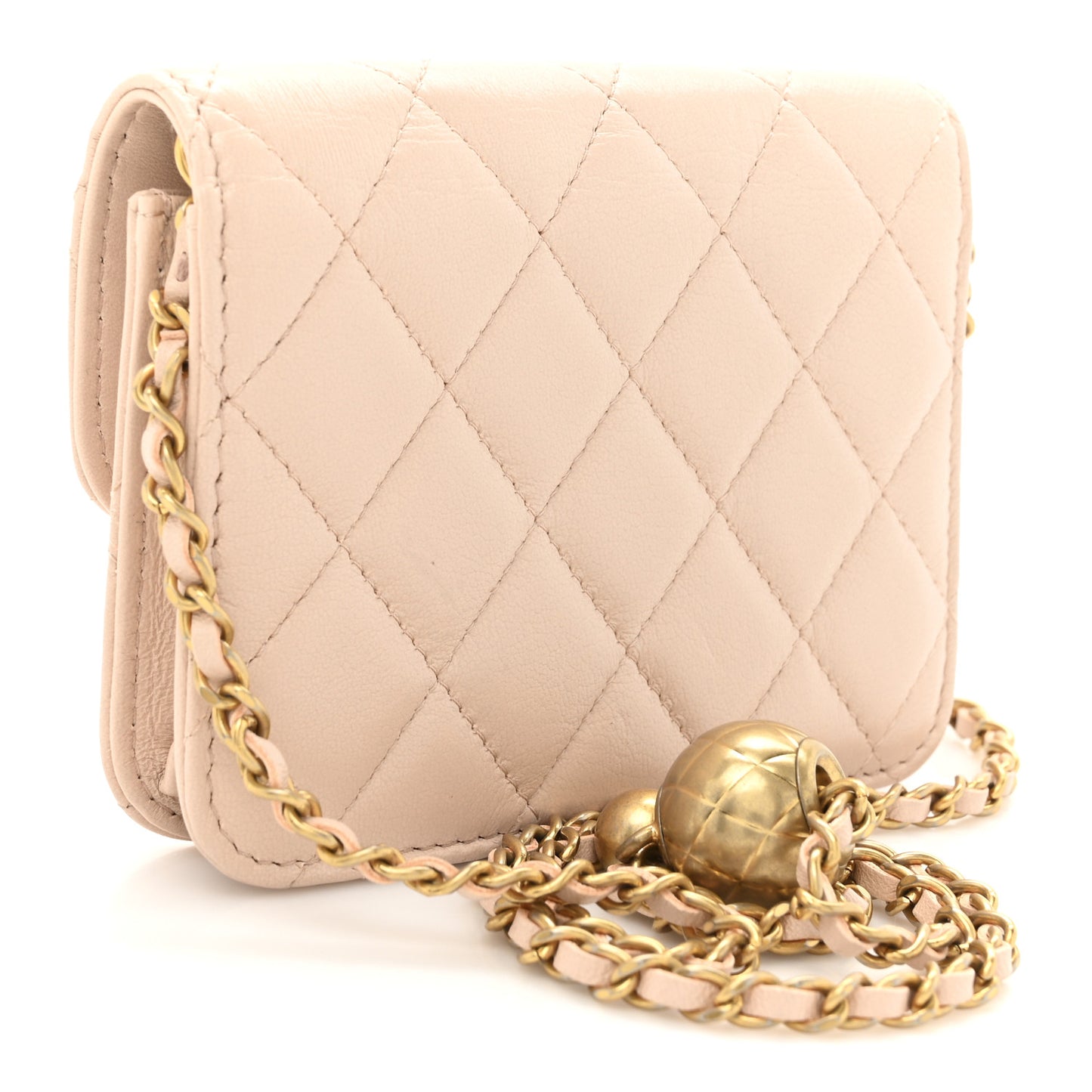 Lambskin Quilted Pearl Crush Clutch With Chain Light Pink