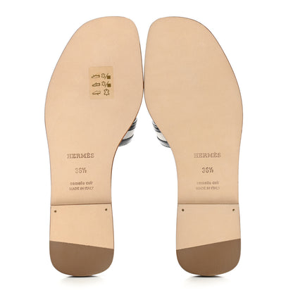 Hermes Calfskin Canvas Oran Sandals 36.5 Black 6 of 10