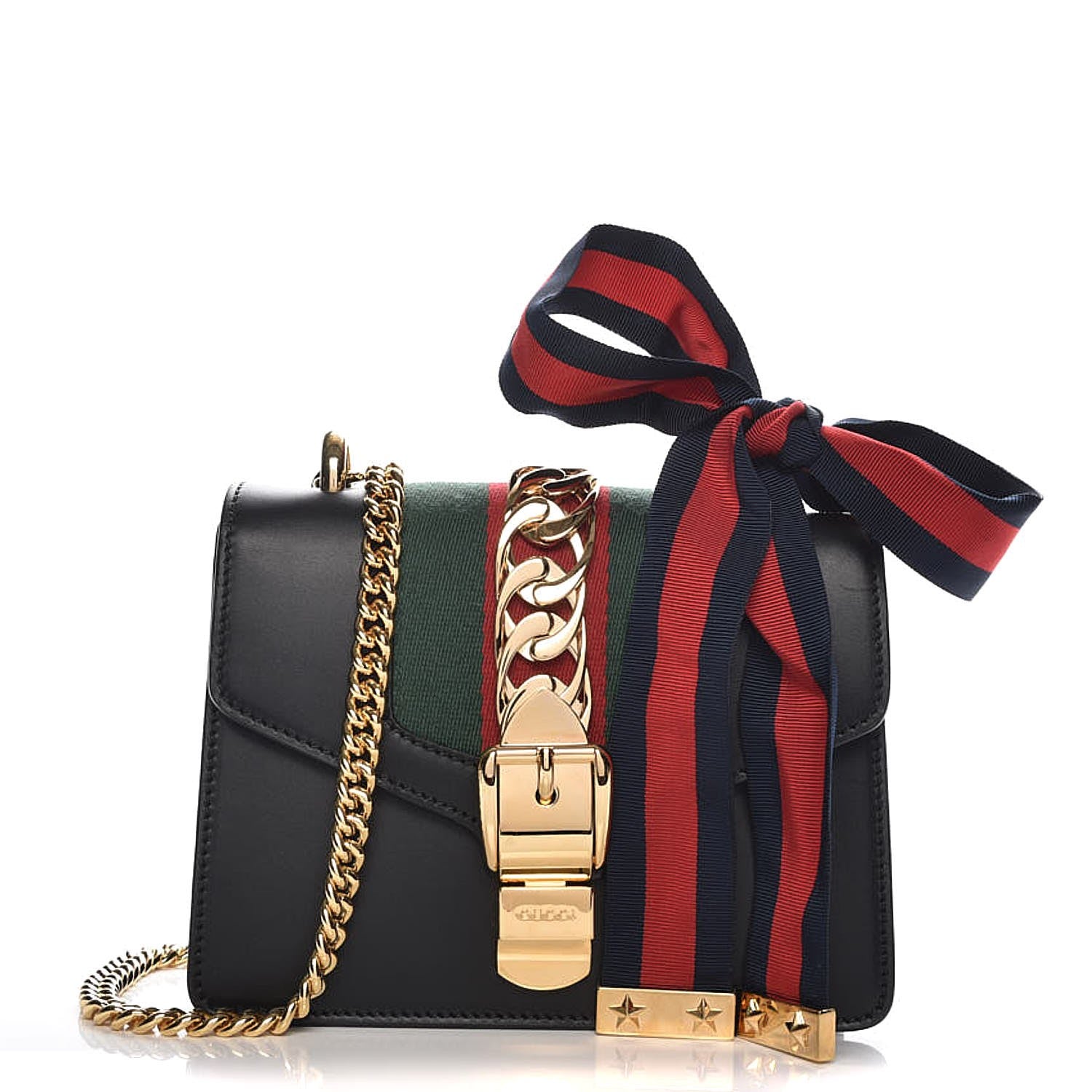 Gucci Calfskin Mini Sylvie Chain Shoulder Bag Black 1 of 7