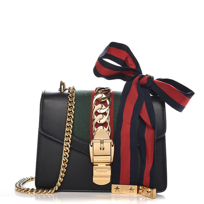Gucci Calfskin Mini Sylvie Chain Shoulder Bag Black 1 of 7