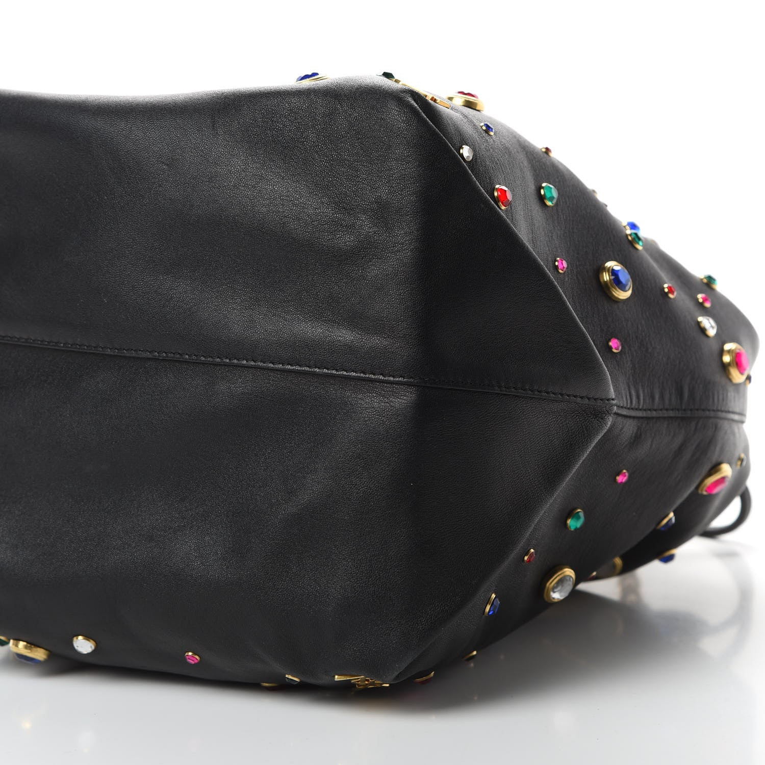 Saint Laurent Lambskin Charm Studded Teddy Drawstring Bag Black 10 of 14