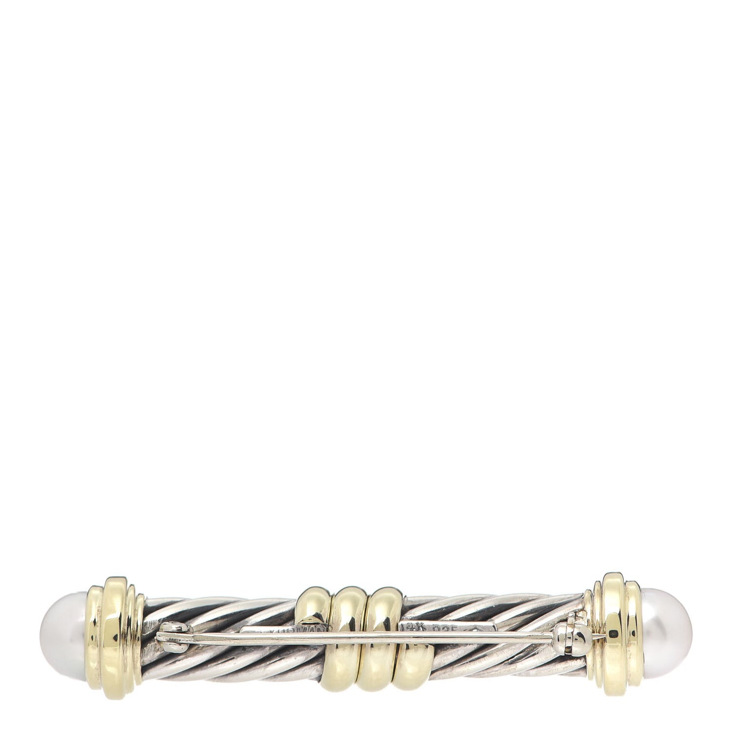 Sterling Silver 14K Yellow Gold Pearl Cable Bar Brooch Pin