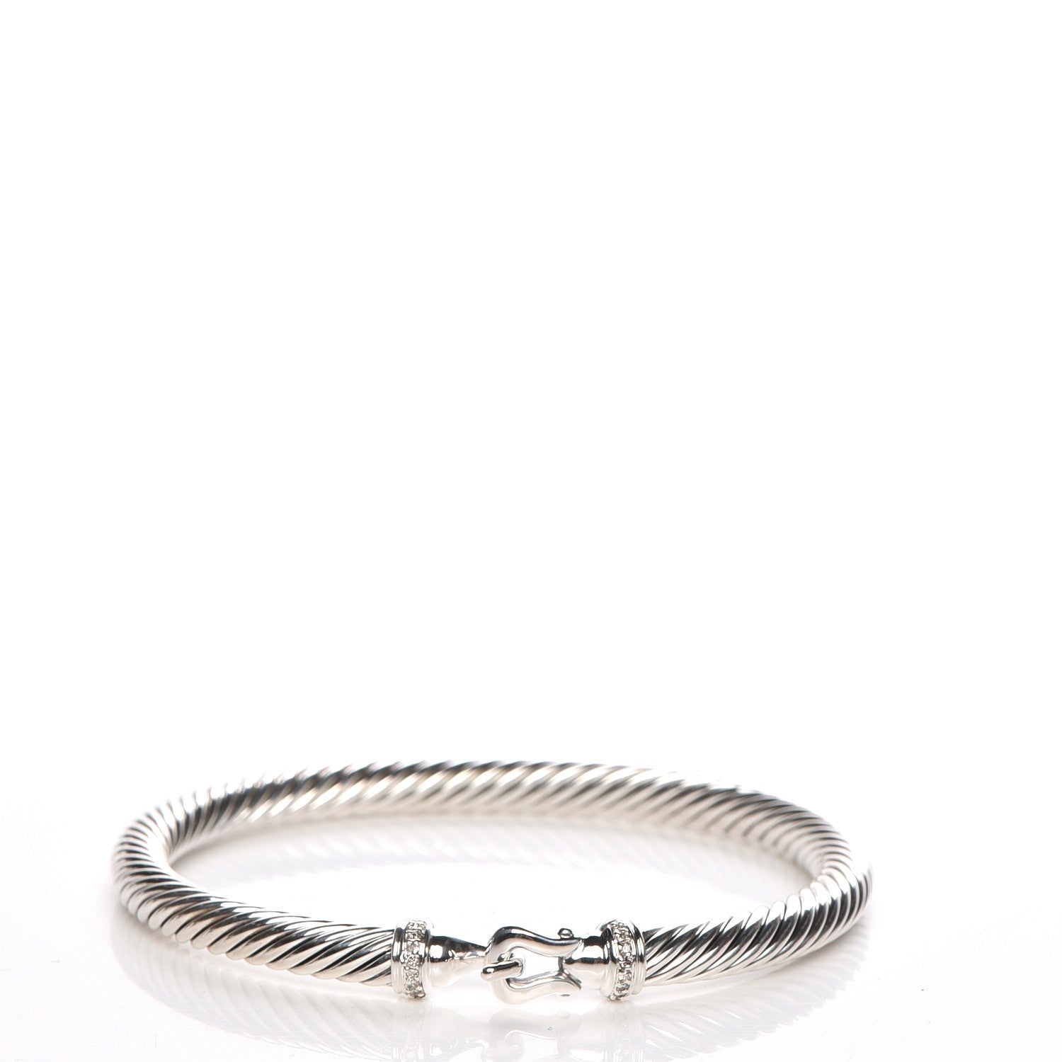 David Yurman Sterling Silver Diamond 5mm Cable Buckle Bracelet 1 of 4