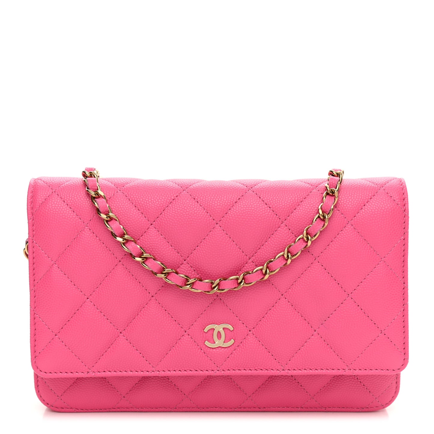 Caviar Quilted Wallet on Chain WOC Fuchsia