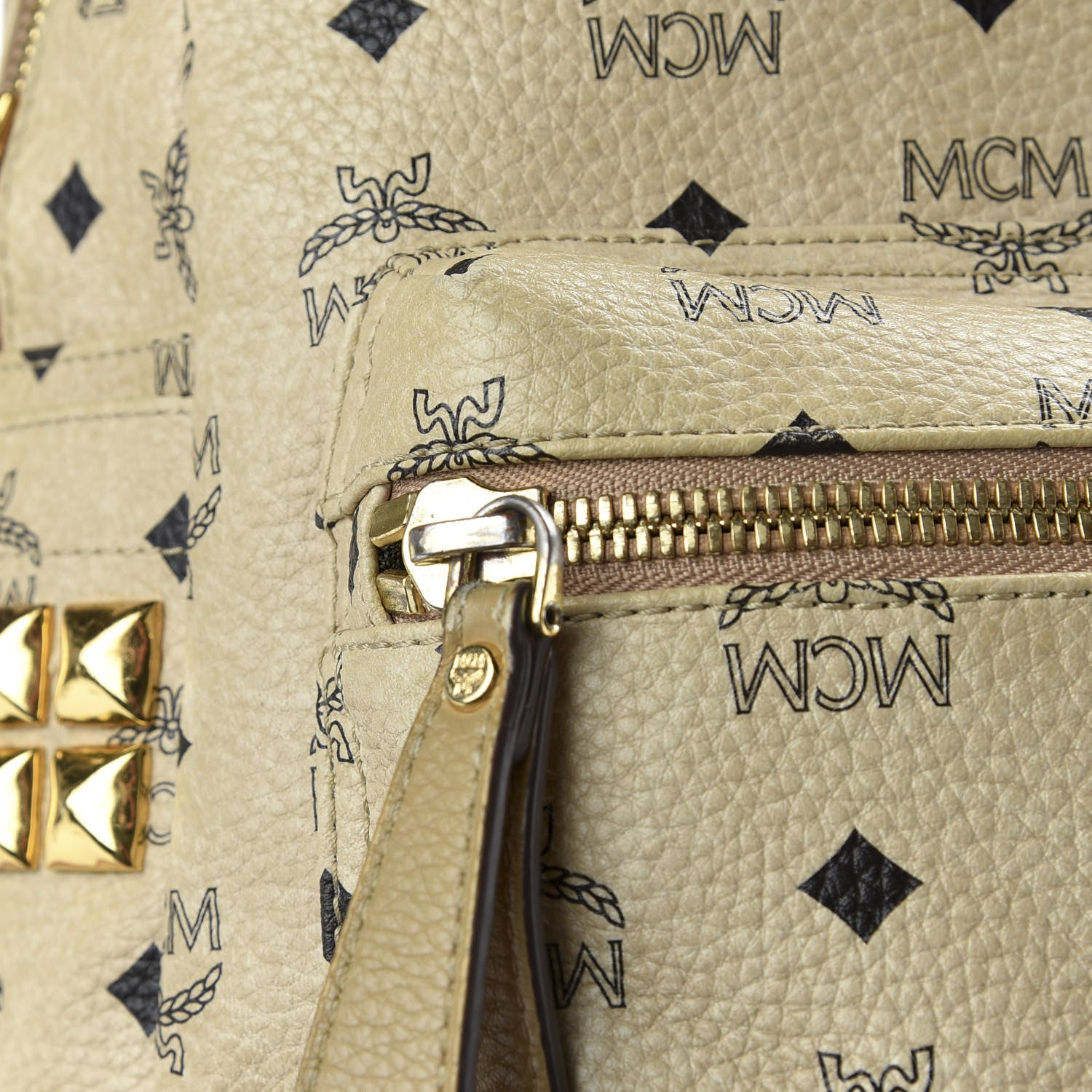 MCM Visetos Medium Side Studs Stark Backpack Beige 12 of 13