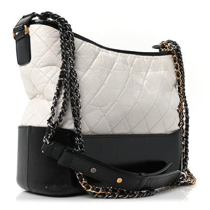 Chanel Aged Calfskin Quilted Medium Gabrielle Hobo Black White 3 of 10