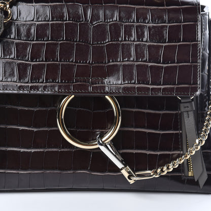 Chloe Calfskin Crocodile Embossed Small Faye Day Shoulder Bag Profound Brown 9 of 9