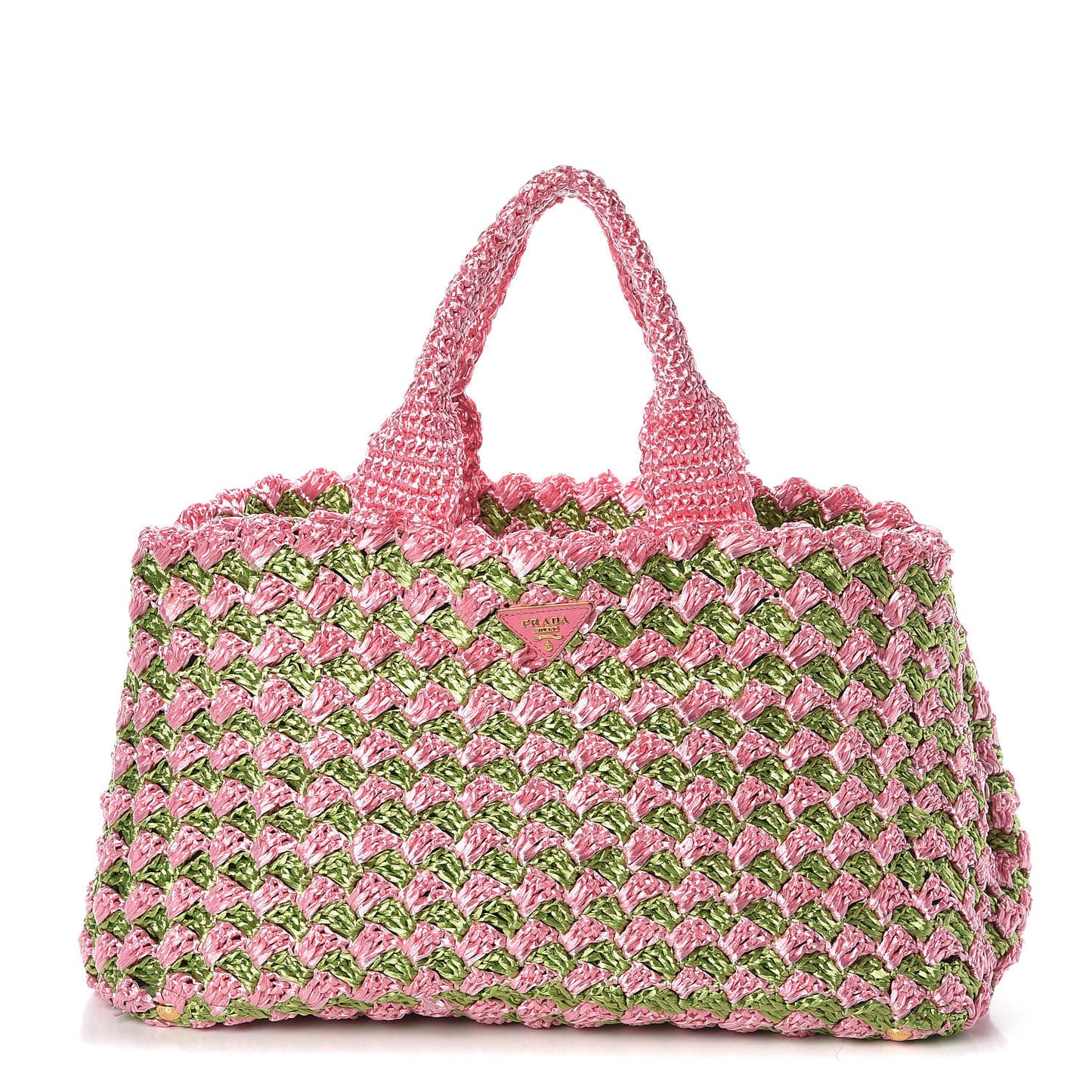 Raffia Crochet Bi-Color Medium Tote Prato Rosa