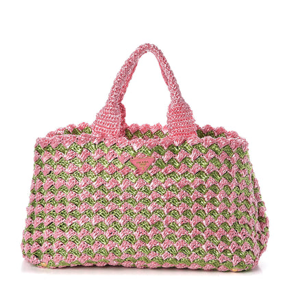 Prada Raffia Crochet Bi-Color Medium Tote Prato Rosa 1 of 8
