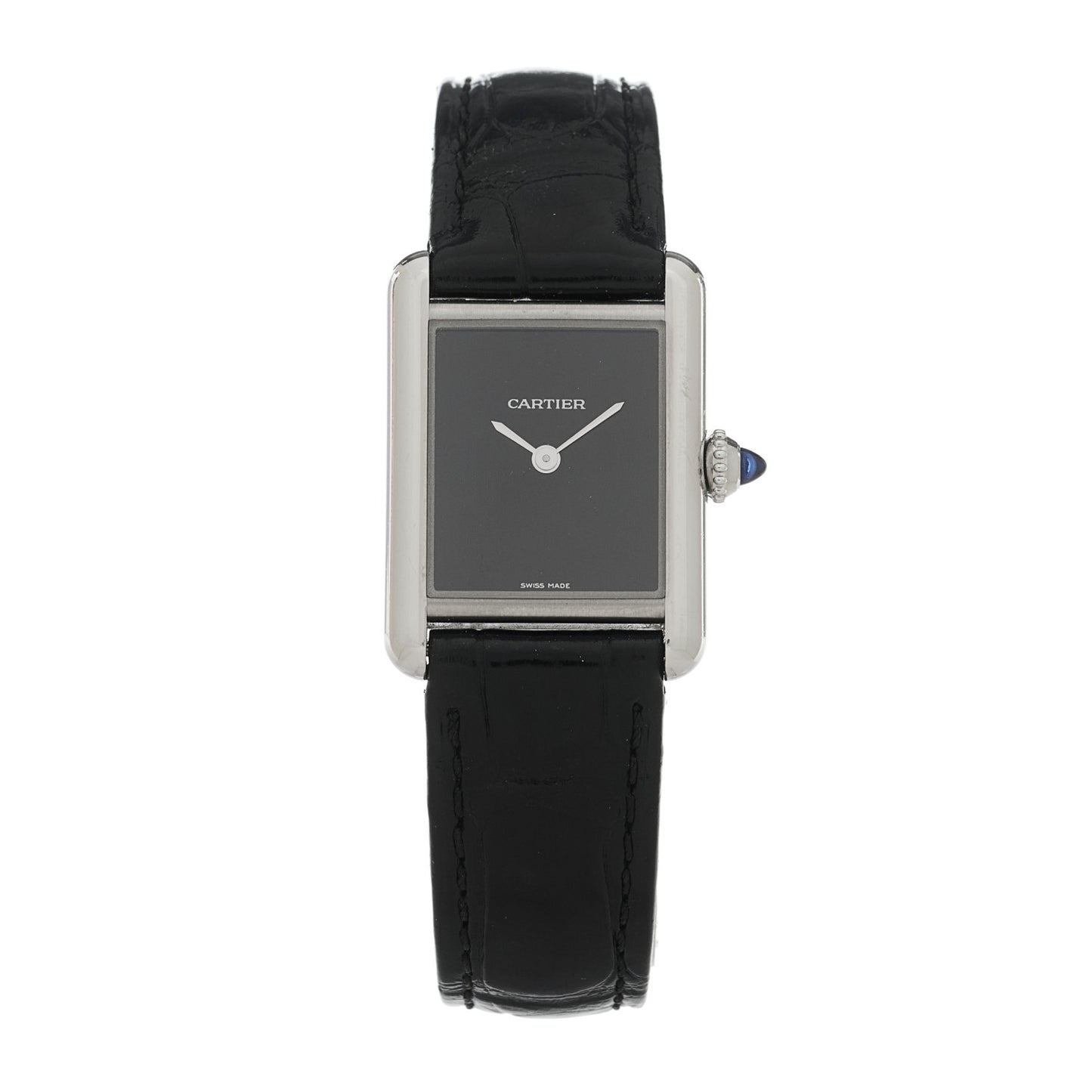 Stainless Steel Alligator 22mm Must de Cartier Tank Quartz Watch Black