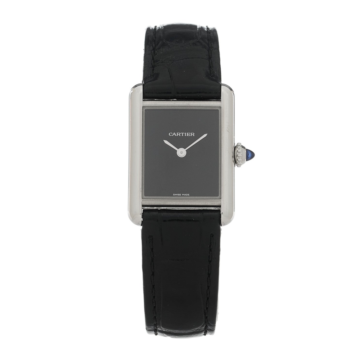 Cartier Stainless Steel Alligator 22mm Must de Cartier Tank Quartz Watch Black 1 of 5