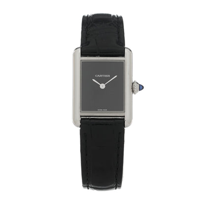 Cartier Stainless Steel Alligator 22mm Must de Cartier Tank Quartz Watch Black 1 of 5