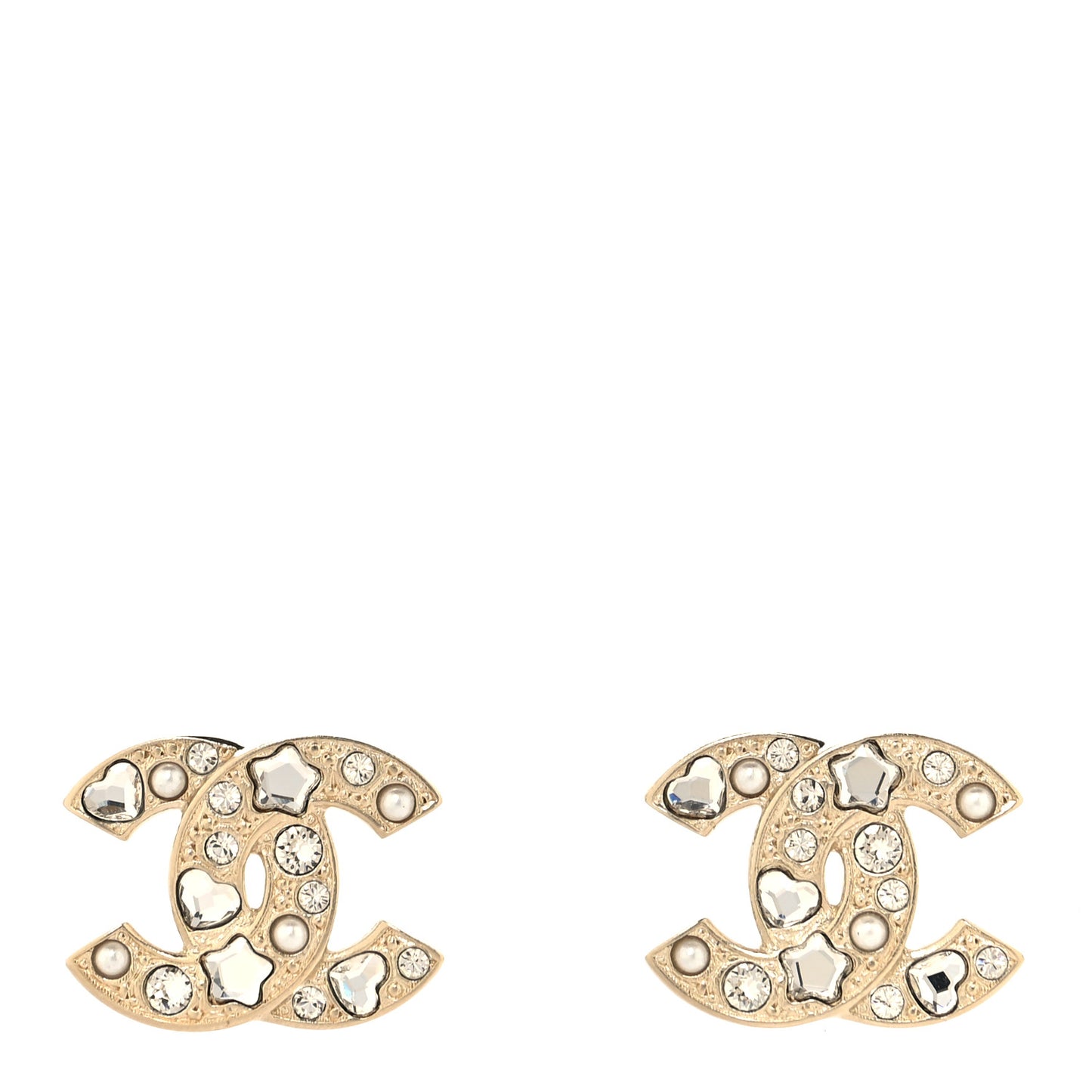 Crystal Pearl CC Star Heart Earrings Gold