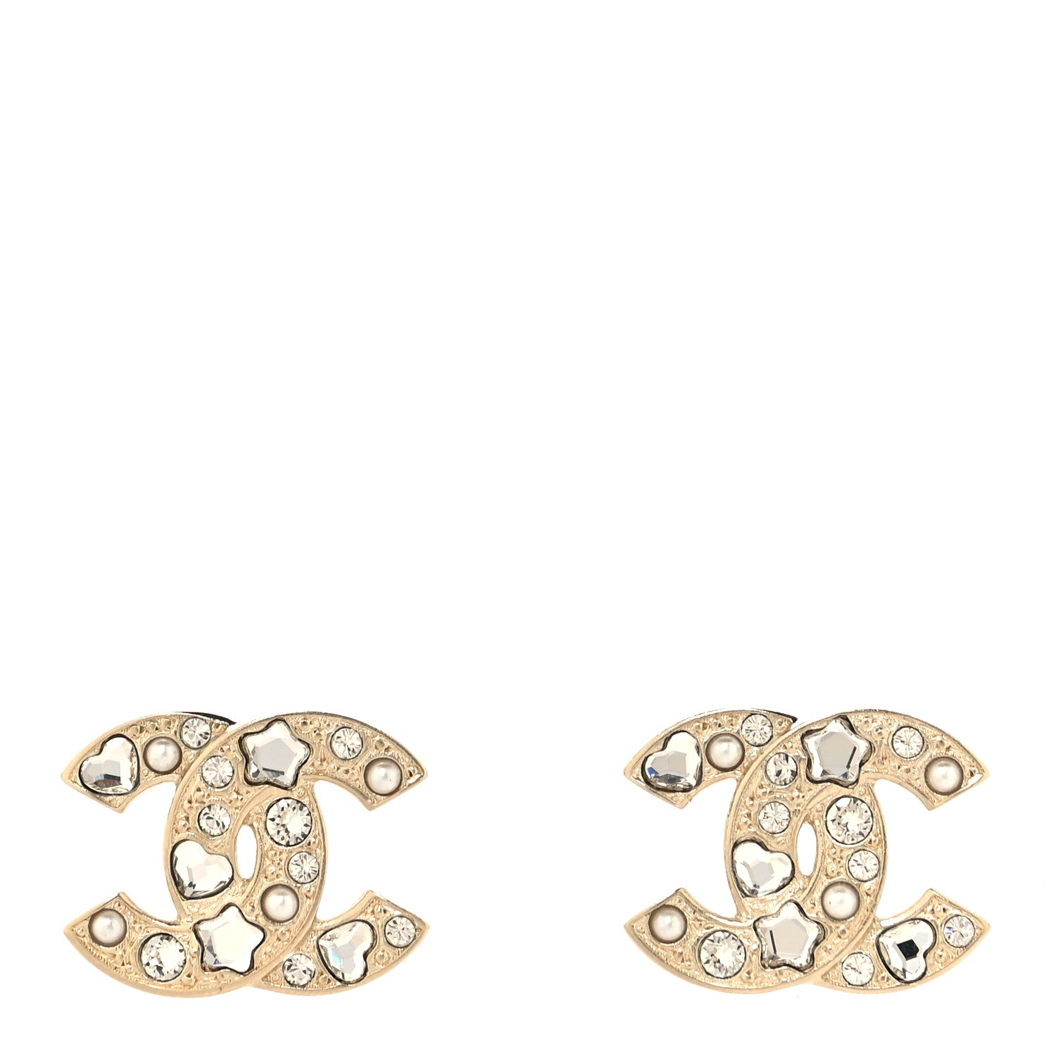 Chanel Crystal Pearl CC Star Heart Earrings Gold 1 of 10
