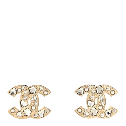 Chanel Crystal Pearl CC Star Heart Earrings Gold 1 of 10