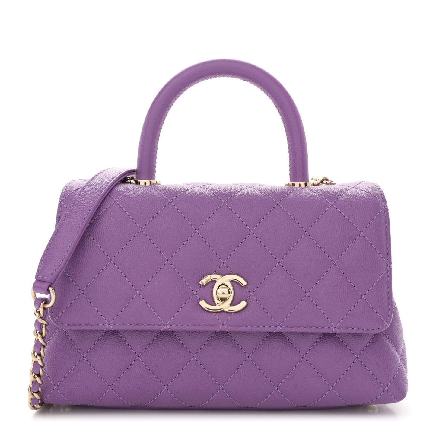Caviar Quilted Mini Coco Handle Flap Purple