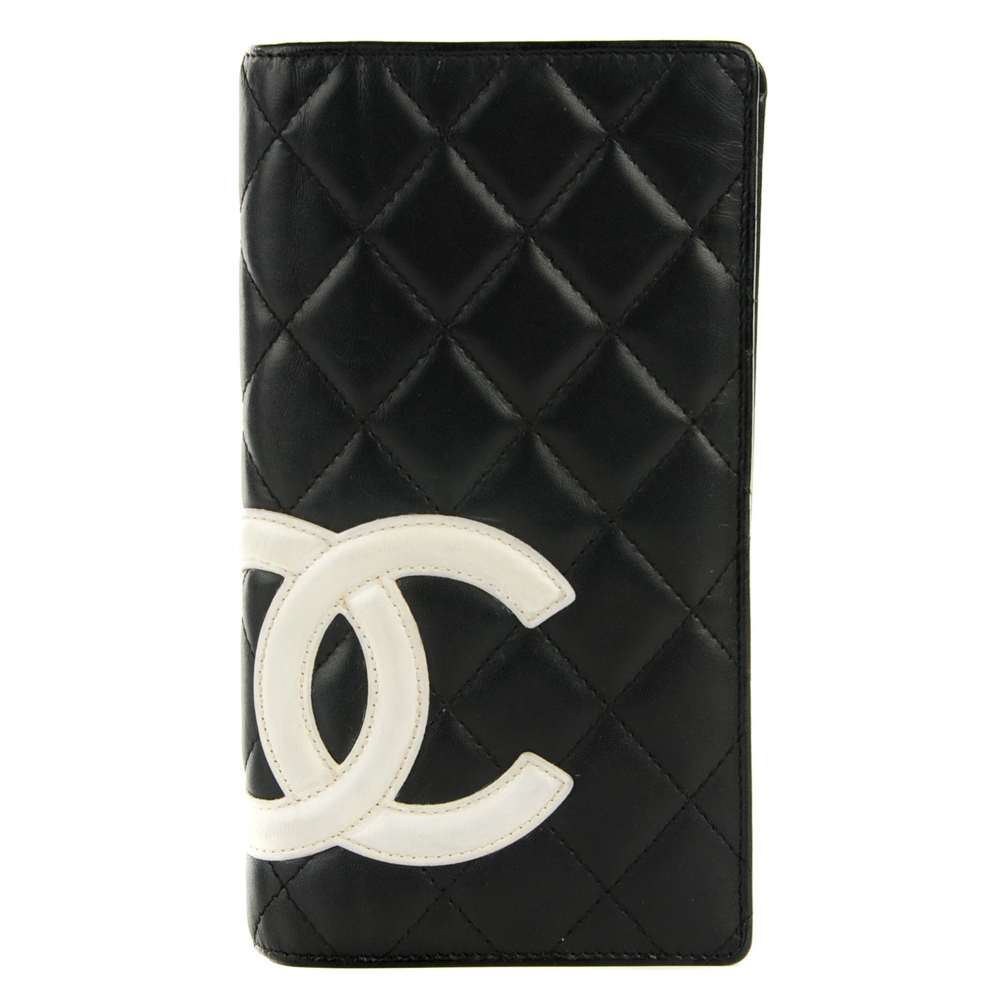 Calfskin Quilted Cambon Yen Wallet Black White