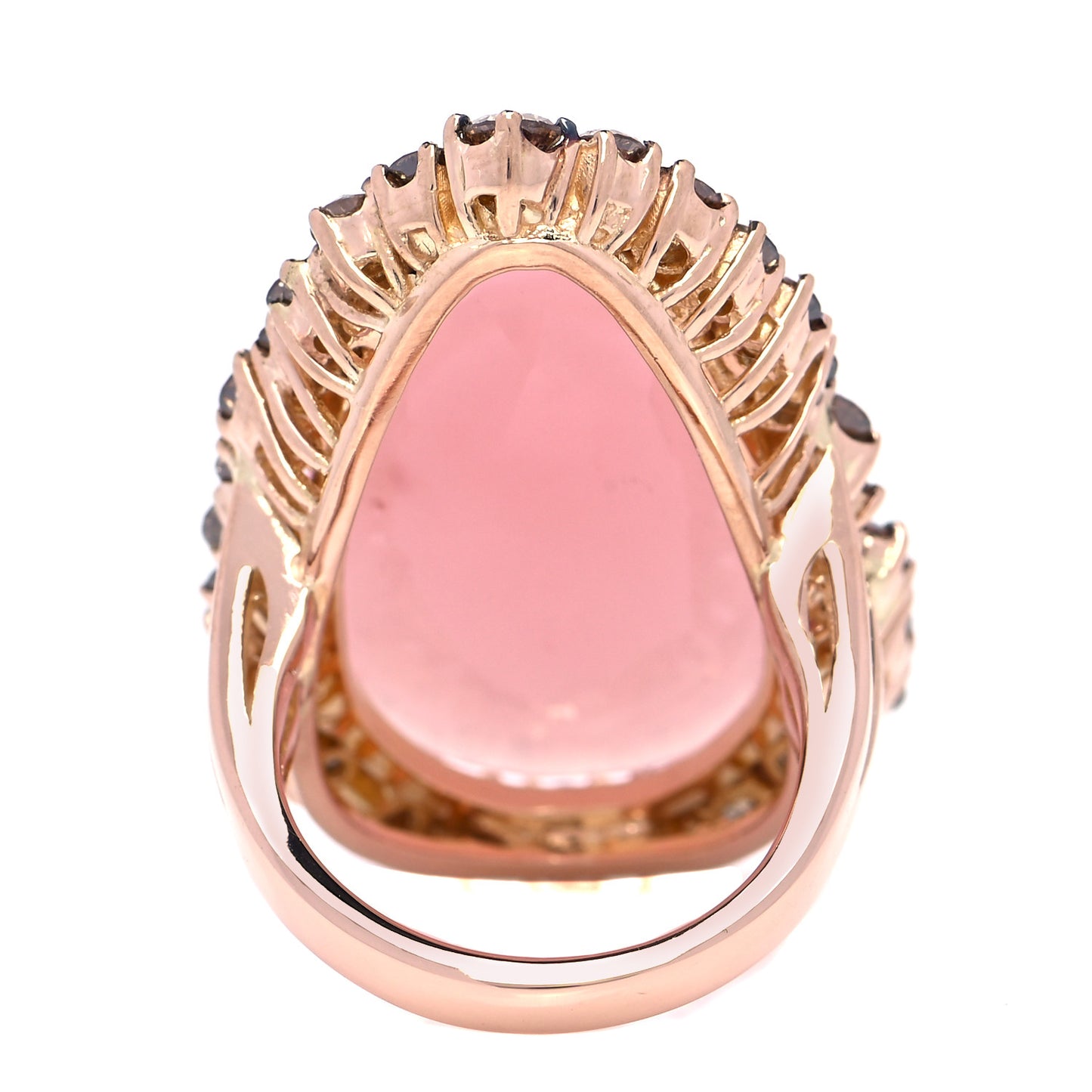 18K Rose Gold Champagne Diamond Rose Quartz Cocktail Ring 53 6.5