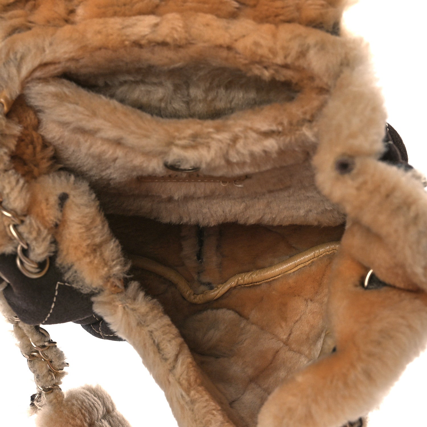 Chanel Shearling Suede Quilted Small Fur Flap Metallic Bronze 4 of 8