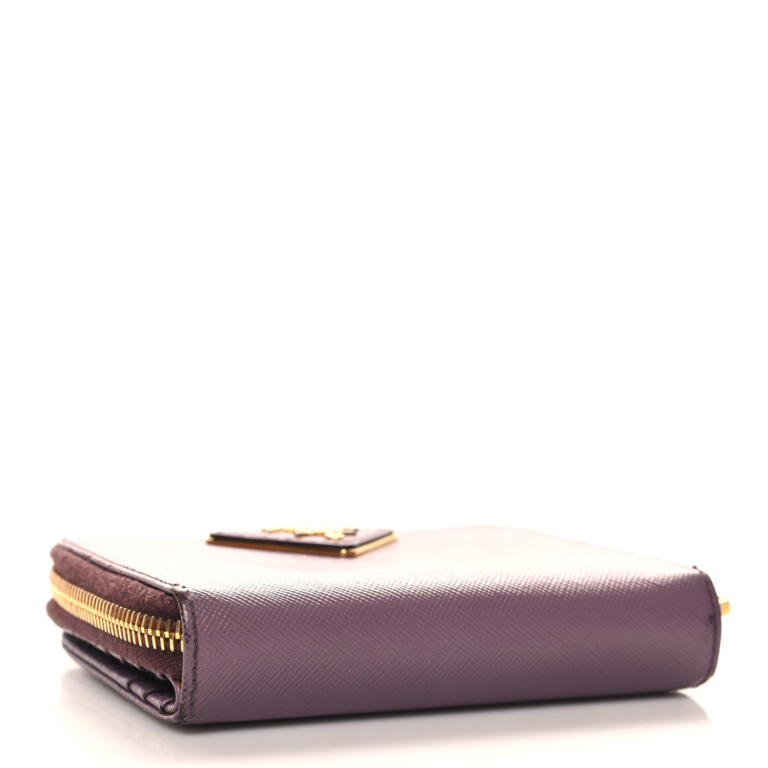 Prada Saffiano Triangle Compact Zip Around Wallet Purple 4 of 9