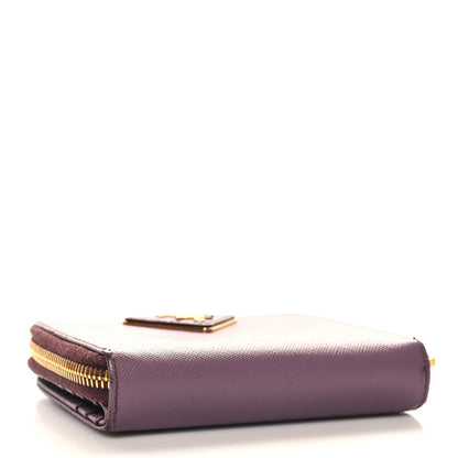 Prada Saffiano Triangle Compact Zip Around Wallet Purple 4 of 9