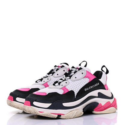 Balenciaga Fabric Mesh Womens Triple S Sneakers 36 Rose Fluo Black White 3 of 16