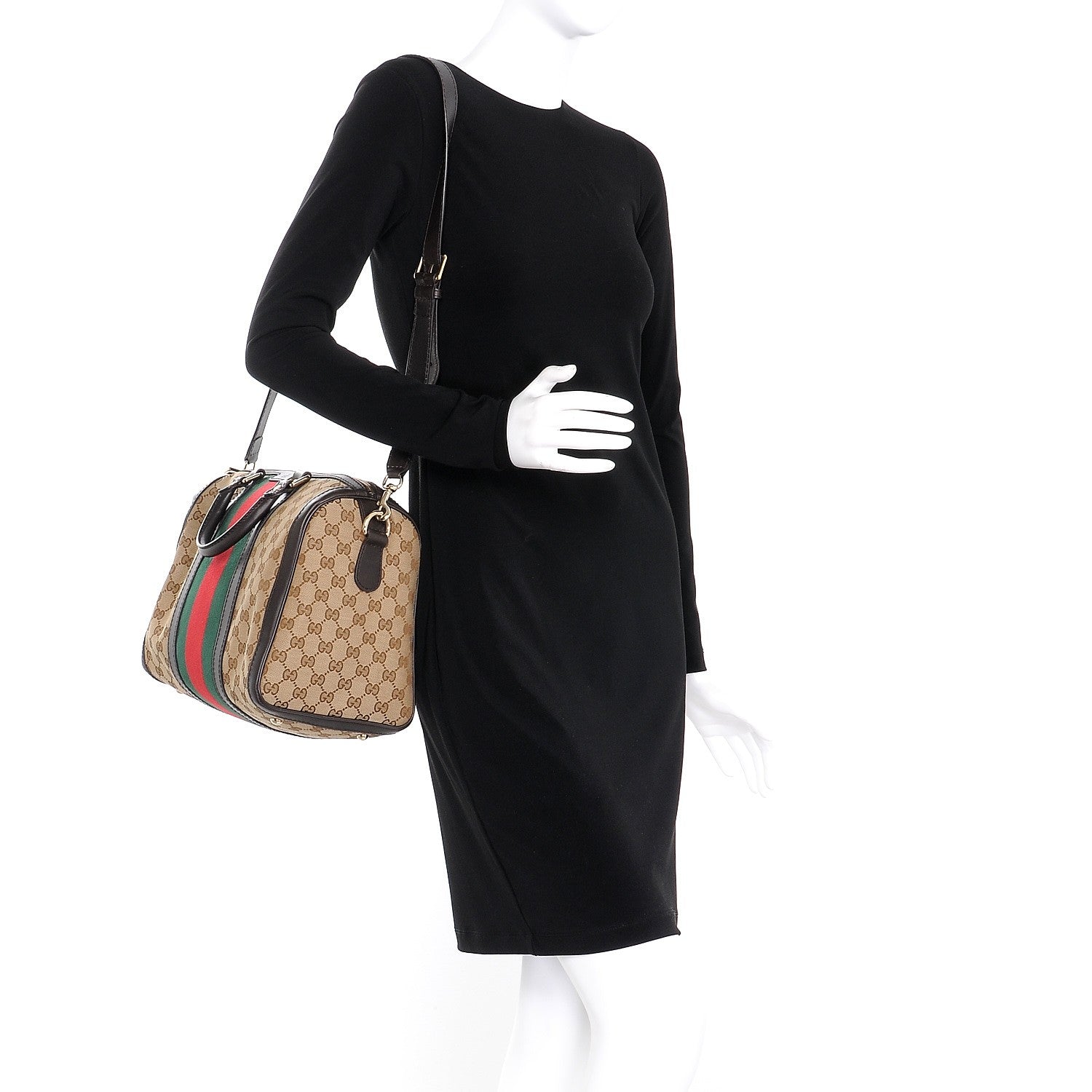 Gucci Monogram Vintage Web Medium Boston Dark Brown 2 of 7