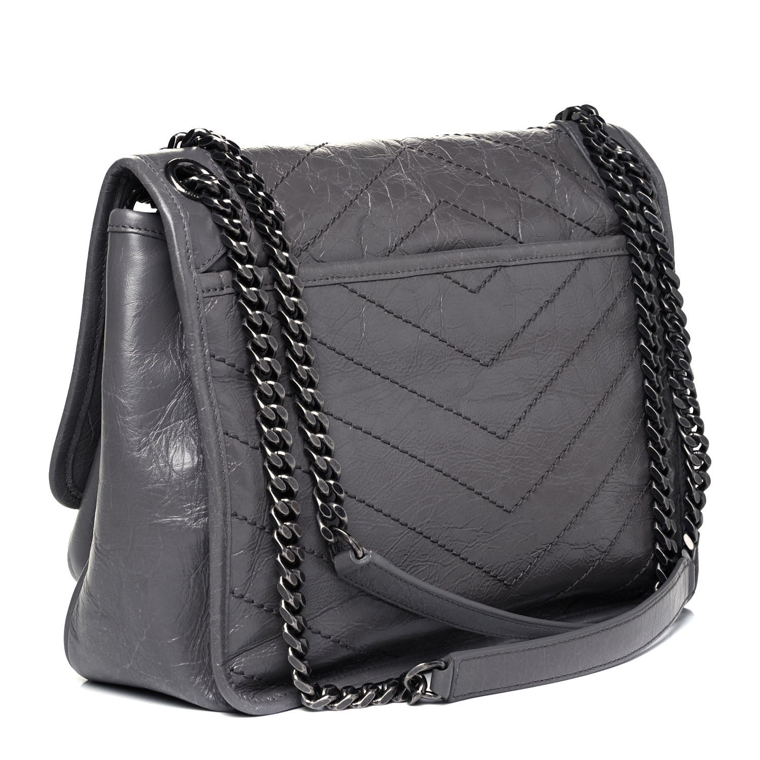 Saint Laurent Crinkled Calfskin Matelasse Monogram Medium Niki Chain Satchel Light Gray 2 of 8