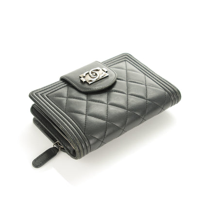 Chanel Lambskin Quilted Boy Large Zip Pocket Wallet Dark Grey 4 of 8
