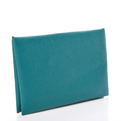 Hermes Epsom Calvi Card Case Bleu Paon 3 of 8