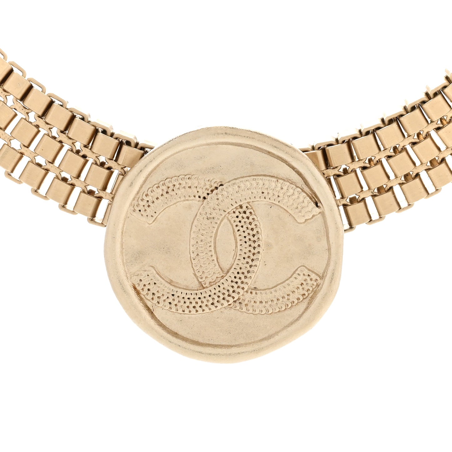 Metal Chain Link CC Medallion Choker Necklace Gold