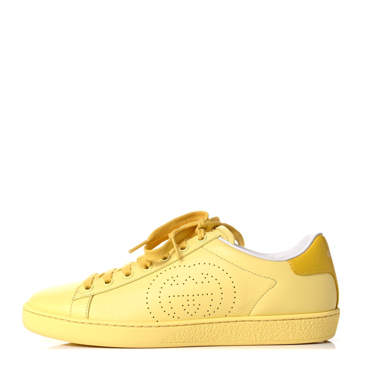 Gucci Calfskin Interlocking G Perforated Womens Ace Sneakers 38 Banana Straw Yellow 1 of 5